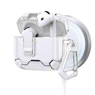 For AirPods 4 Two Color MagSafe Magnetic Holder Carbon Fiber Pattern Earphone Case(White)