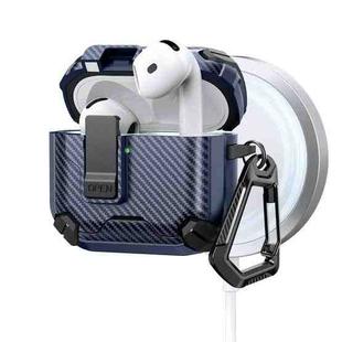 For AirPods 4 Two Color MagSafe Magnetic Holder Carbon Fiber Pattern Earphone Case(Black Dark Blue)