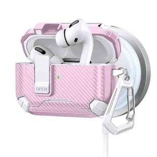 For AirPods Pro 2 Two Color MagSafe Magnetic Holder Carbon Fiber Pattern Earphone Case(White Pink)