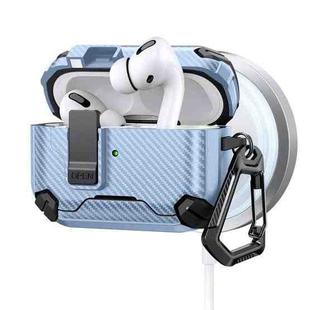 For AirPods Pro 2 Two Color MagSafe Magnetic Holder Carbon Fiber Pattern Earphone Case(Black Blue)