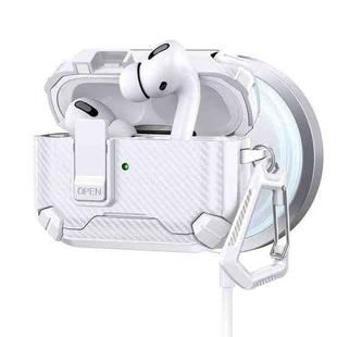 For AirPods Pro 2 Two Color MagSafe Magnetic Holder Carbon Fiber Pattern Earphone Case(White)