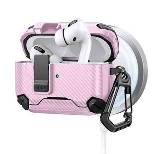 For AirPods Pro Two Color MagSafe Magnetic Holder Carbon Fiber Pattern Earphone Case(Black Pink)