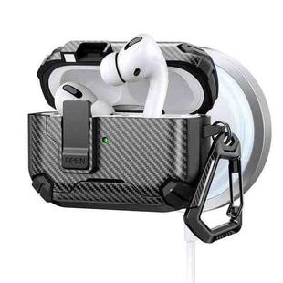 For AirPods Pro Two Color MagSafe Magnetic Holder Carbon Fiber Pattern Earphone Case(Black)