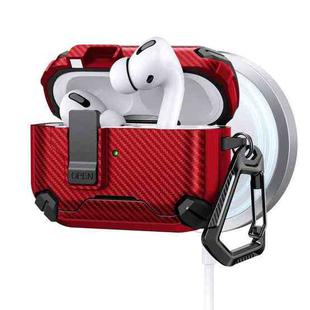 For AirPods Pro Two Color MagSafe Magnetic Holder Carbon Fiber Pattern Earphone Case(Red)