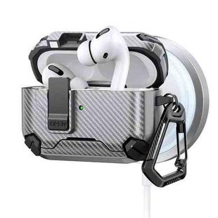 For AirPods Pro Two Color MagSafe Magnetic Holder Carbon Fiber Pattern Earphone Case(Grey)