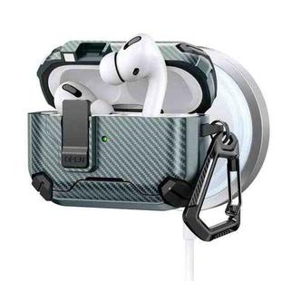For AirPods Pro Two Color MagSafe Magnetic Holder Carbon Fiber Pattern Earphone Case(Green)