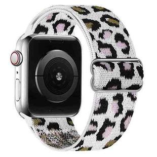 For Apple Watch 38 / 40 / 41 / S10 42mm xDfind Adjustable Slide Buckle Elastic Nylon Watch Band(Purple White Leopard)