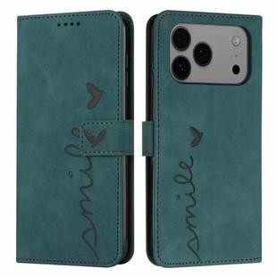 For iPhone 17 Pro Max Skin Feel Heart Embossed Leather Phone Case with Long Lanyard(Green)