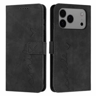 For iPhone 17 Pro Max Skin Feel Heart Embossed Leather Phone Case with Long Lanyard(Black)