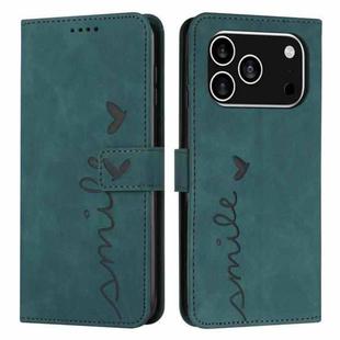 For iPhone 17 Pro Skin Feel Heart Embossed Leather Phone Case with Long Lanyard(Green)