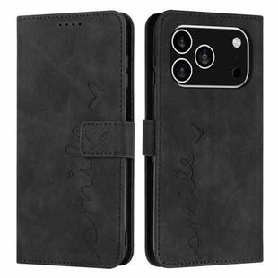For iPhone 17 Pro Skin Feel Heart Embossed Leather Phone Case with Long Lanyard(Black)