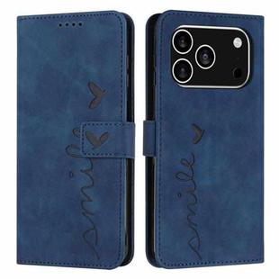 For iPhone 17 Pro Skin Feel Heart Embossed Leather Phone Case with Long Lanyard(Blue)