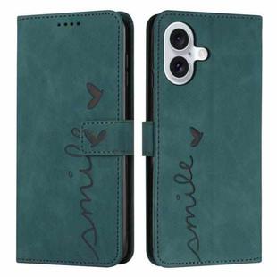 For iPhone 17 Skin Feel Heart Embossed Leather Phone Case with Long Lanyard(Green)