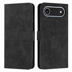 For iPhone 17 Air Skin Feel Heart Embossed Leather Phone Case with Long Lanyard(Black)