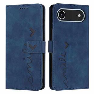For iPhone 17 Air Skin Feel Heart Embossed Leather Phone Case with Long Lanyard(Blue)