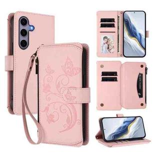For Samsung Galaxy S24 / S25 5G Butterfly Love Flower Multi-card Zipper Wallet Leather Phone Case(Pink)