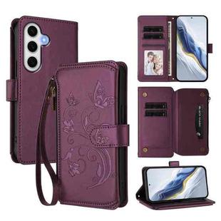For Samsung Galaxy S23 FE 5G Butterfly Love Flower Multi-card Zipper Wallet Leather Phone Case(Dark Purple)
