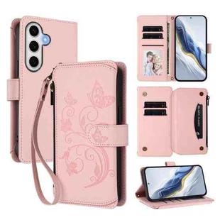 For Samsung Galaxy S23 FE 5G Butterfly Love Flower Multi-card Zipper Wallet Leather Phone Case(Pink)