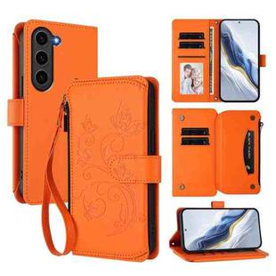 For Samsung Galaxy S23 5G Butterfly Love Flower Multi-card Zipper Wallet Leather Phone Case(Orange)