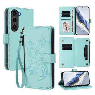 For Samsung Galaxy S23 5G Butterfly Love Flower Multi-card Zipper Wallet Leather Phone Case(Mint Green)