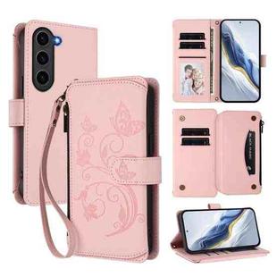 For Samsung Galaxy S23 5G Butterfly Love Flower Multi-card Zipper Wallet Leather Phone Case(Pink)