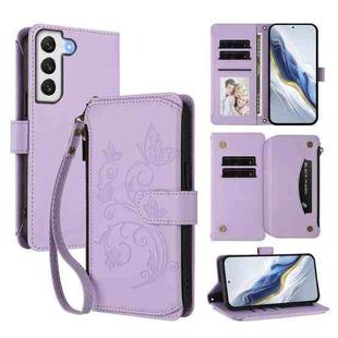 For Samsung Galaxy S21 5G Butterfly Love Flower Multi-card Zipper Wallet Leather Phone Case(Light Purple)