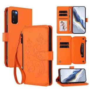 For Samsung Galaxy S20 Butterfly Love Flower Multi-card Zipper Wallet Leather Phone Case(Orange)