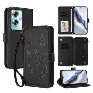 For OPPO A79 5G Global Butterfly Love Flower Multi-card Zipper Wallet Leather Phone Case(Black)