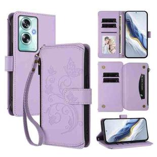 For OPPO A79 5G Global Butterfly Love Flower Multi-card Zipper Wallet Leather Phone Case(Light Purple)