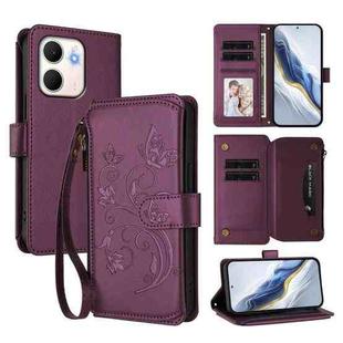 For OPPO A5x 5G / 4G Global Butterfly Love Flower Multi-card Zipper Wallet Leather Phone Case(Dark Purple)