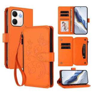 For OPPO A5x 5G / 4G Global Butterfly Love Flower Multi-card Zipper Wallet Leather Phone Case(Orange)