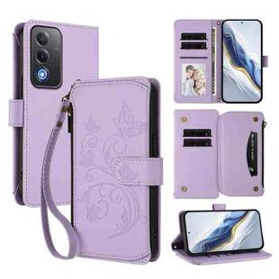For OPPO A5 5G / A3 Pro 5G Global Butterfly Love Flower Multi-card Zipper Wallet Leather Phone Case(Light Purple)