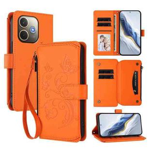 For OPPO A5 Pro 5G / 4G Global Butterfly Love Flower Multi-card Zipper Wallet Leather Phone Case(Orange)