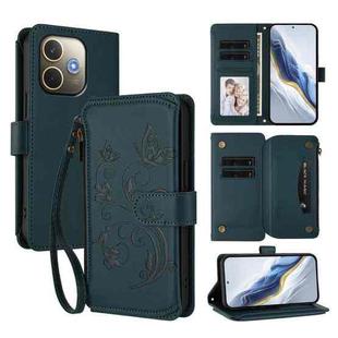 For OPPO A5 Pro 5G / 4G Global Butterfly Love Flower Multi-card Zipper Wallet Leather Phone Case(Dark Green)