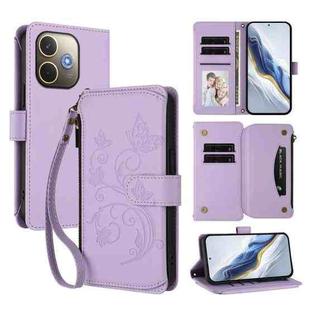 For OPPO A5 Pro 5G / 4G Global Butterfly Love Flower Multi-card Zipper Wallet Leather Phone Case(Light Purple)