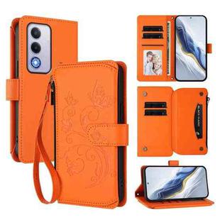 For OPPO A80 5G EU / K12x 5G Global Butterfly Love Flower Multi-card Zipper Wallet Leather Phone Case(Orange)