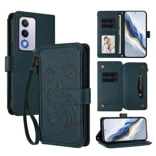 For OPPO A80 5G EU / K12x 5G Global Butterfly Love Flower Multi-card Zipper Wallet Leather Phone Case(Dark Green)