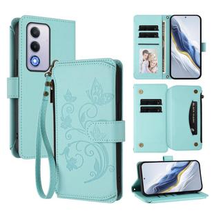 For OPPO A80 5G EU / K12x 5G Global Butterfly Love Flower Multi-card Zipper Wallet Leather Phone Case(Mint Green)