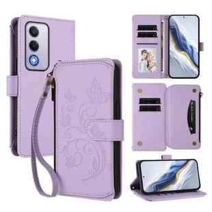 For OPPO A80 5G EU / K12x 5G Global Butterfly Love Flower Multi-card Zipper Wallet Leather Phone Case(Light Purple)