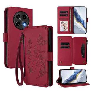 For OPPO A2 Pro 5G / F27 Pro 5G Butterfly Love Flower Multi-card Zipper Wallet Leather Phone Case(Wine Red)