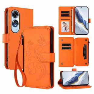 For OPPO A60 4G Global Butterfly Love Flower Multi-card Zipper Wallet Leather Phone Case(Orange)