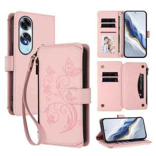 For OPPO A60 4G Global Butterfly Love Flower Multi-card Zipper Wallet Leather Phone Case(Pink)