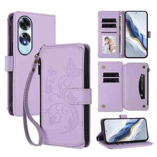 For OPPO A60 4G Global Butterfly Love Flower Multi-card Zipper Wallet Leather Phone Case(Light Purple)