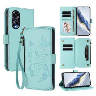 For OPPO A98 5G / F23 5G India Butterfly Love Flower Multi-card Zipper Wallet Leather Phone Case(Mint Green)