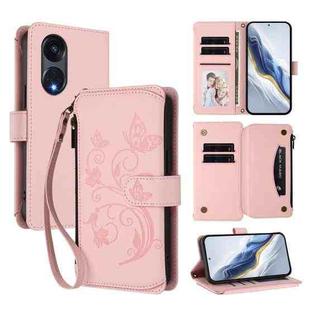 For OPPO Reno8 T 5G Global /  A1 Pro 5G Butterfly Love Flower Multi-card Zipper Wallet Leather Phone Case(Pink)