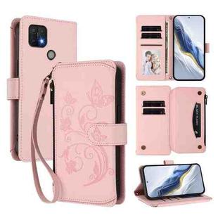 For OPPO A16e / A16k Butterfly Love Flower Multi-card Zipper Wallet Leather Phone Case(Pink)