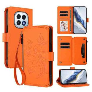 For OPPO F29 5G Global Butterfly Love Flower Multi-card Zipper Wallet Leather Phone Case(Orange)