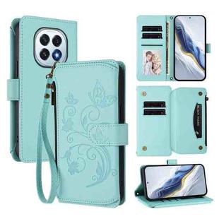 For OPPO F29 5G Global Butterfly Love Flower Multi-card Zipper Wallet Leather Phone Case(Mint Green)