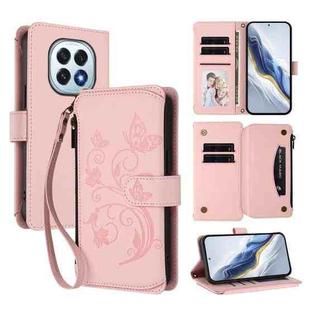 For OPPO F29 5G Global Butterfly Love Flower Multi-card Zipper Wallet Leather Phone Case(Pink)