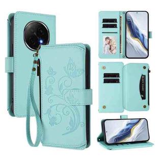 For OPPO F29 Pro 5G Global Butterfly Love Flower Multi-card Zipper Wallet Leather Phone Case(Mint Green)